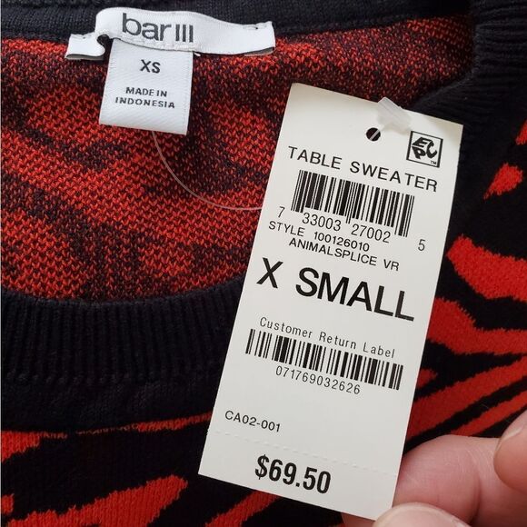 Bar III Animal-Print Jacquard Sweater Sz XS - Picture 10 of 12